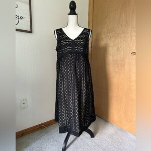 NWT Ann Taylor LOFT Maternity Black Lace Sleeveless V-Neck Babydoll Midi Dress